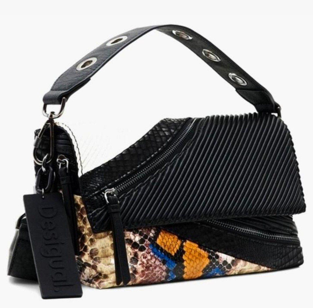 Mooi gewerkte hand- en schoudertas van Desigual., Verzenden, Nieuw, Zwart, Handtas
