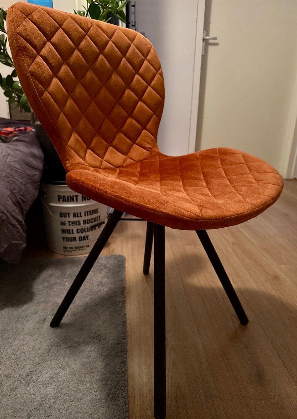 Kwantum eetkamerstoel cognac/koper velours, Ophalen, Gebruikt, Overige kleuren, Metaal