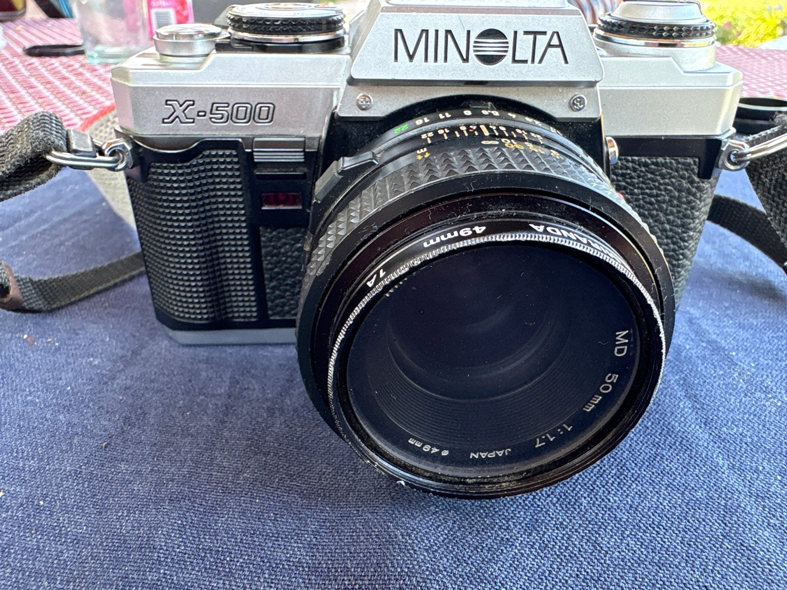 Minolta X-500 spiegelreflexcamera met Miranda 49mm lens, Ophalen of Verzenden, Gebruikt, Spiegelreflex, Minolta