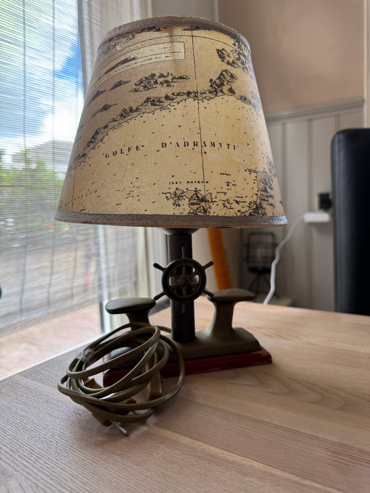 Vintage scheepslamp met kaart lampenkap, Ophalen of Verzenden