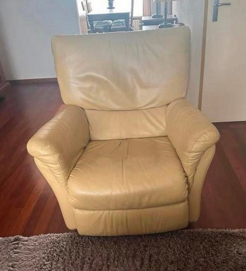 Comfortabele relaxfauteuil - italiaans leer, Huis en Inrichting, Fauteuils, Ophalen, Gebruikt, Leer, 75 tot 100 cm