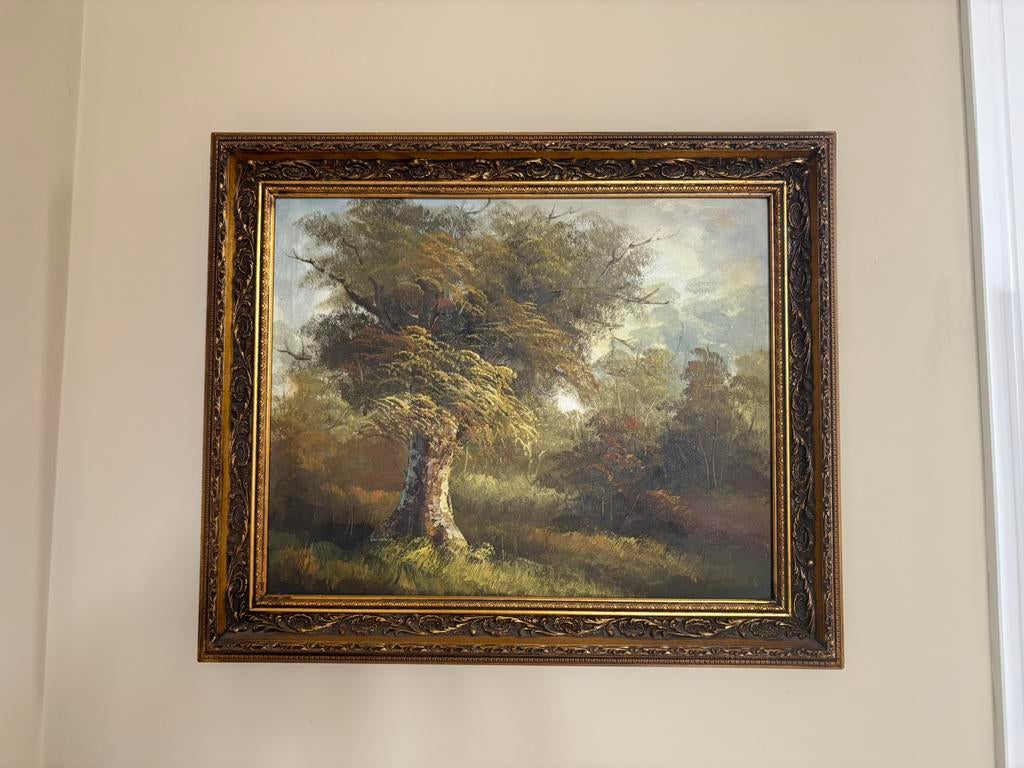 2x landschaps schilderijen in klassieke lijsten, Antiek en Kunst, Ophalen