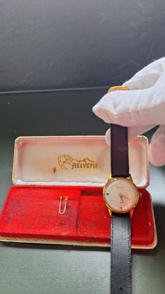 Helvetia heren horloge met doos verzamelobject., Sieraden, Tassen en Uiterlijk, Horloges | Heren, Verzenden, Staal, Overige merken