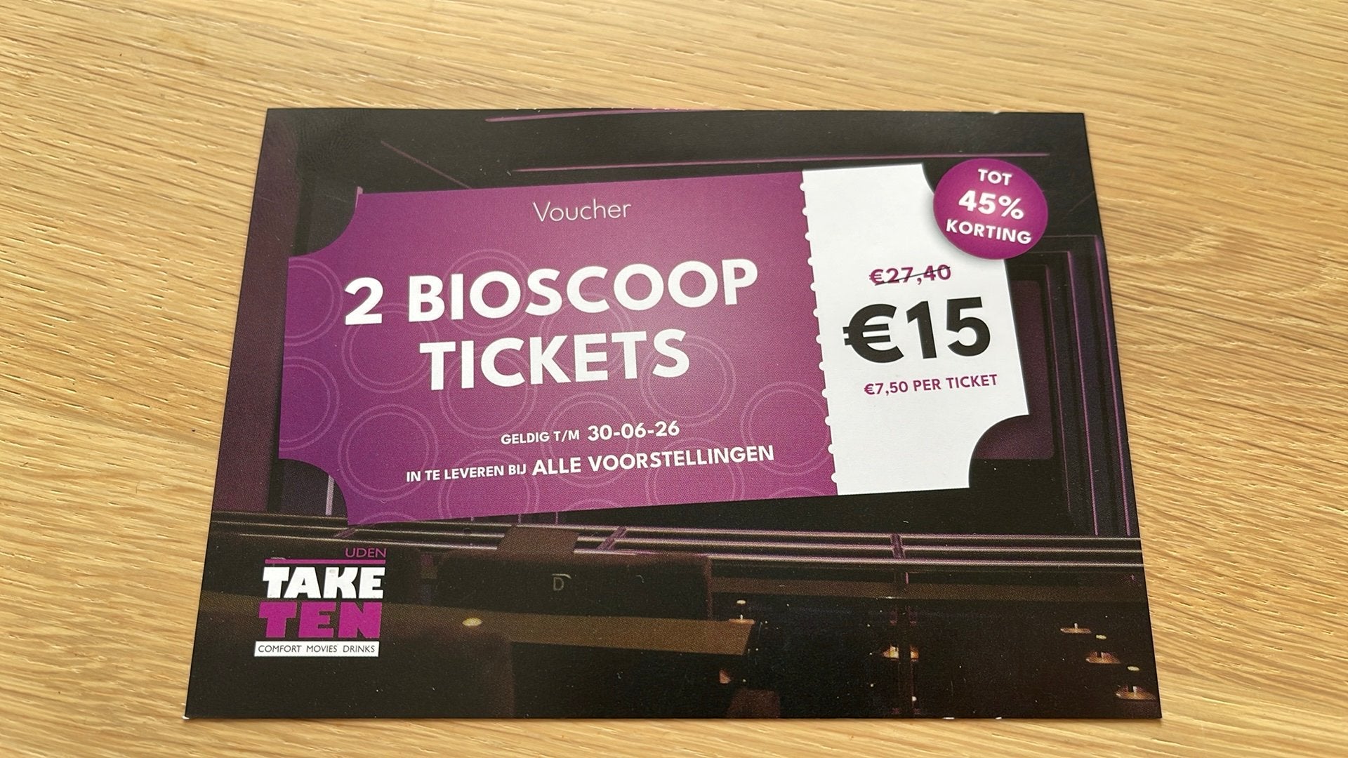 Kortingsbon bioscoop take ten, Tickets en Kaartjes, Kortingen en Cadeaubonnen, Twee personen, Kortingsbon, Overige typen