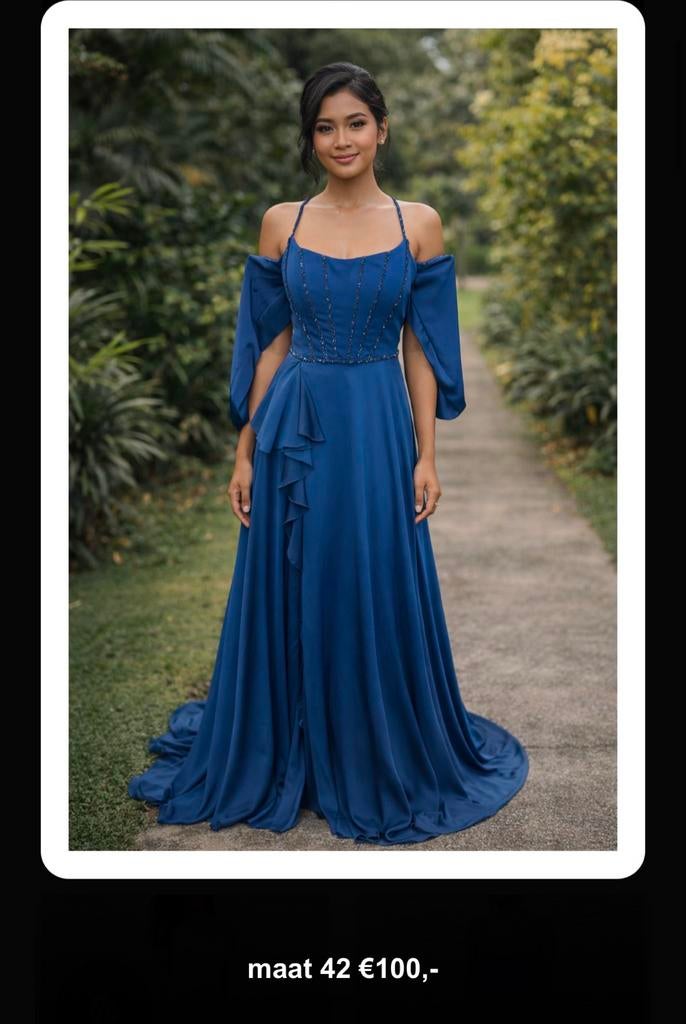 Elegante blauwe galajurk - Maat 42, Kleding | Dames, Gelegenheidskleding, Nieuw, Galajurk, Maat 42/44 (L), Blauw, Ophalen