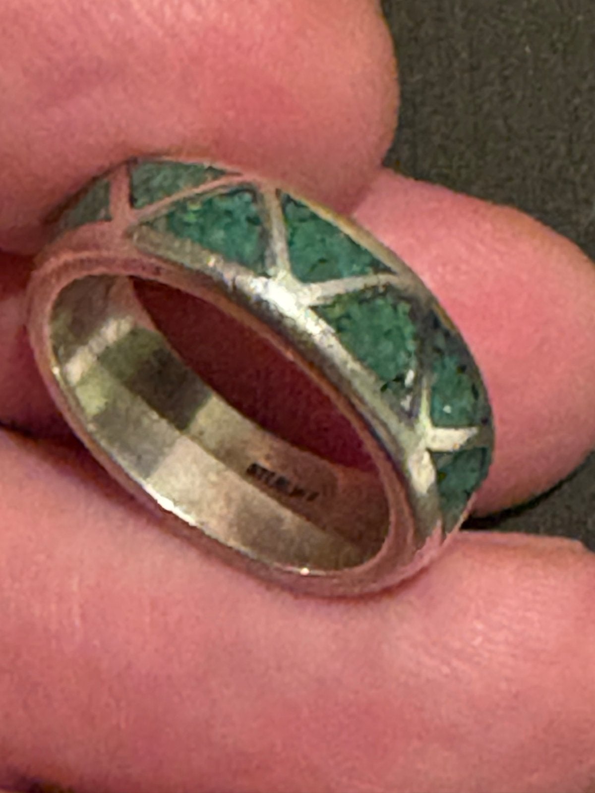 Vintage Sterling Zilveren Ring met Turquoise Inlay, Gebruikt, Ophalen of Verzenden, Dame of Heer, Met edelsteen