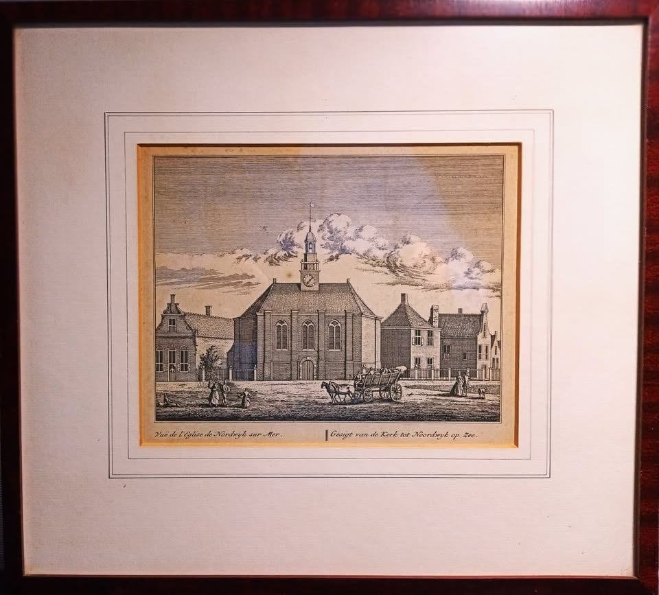 NOORDWIJK GRAVURE GESIGT VAN DE KERK NOORDWIJK AAN ZEE, Antiek en Kunst, Kunst | Etsen en Gravures, Stadsgezicht, Ophalen of Verzenden