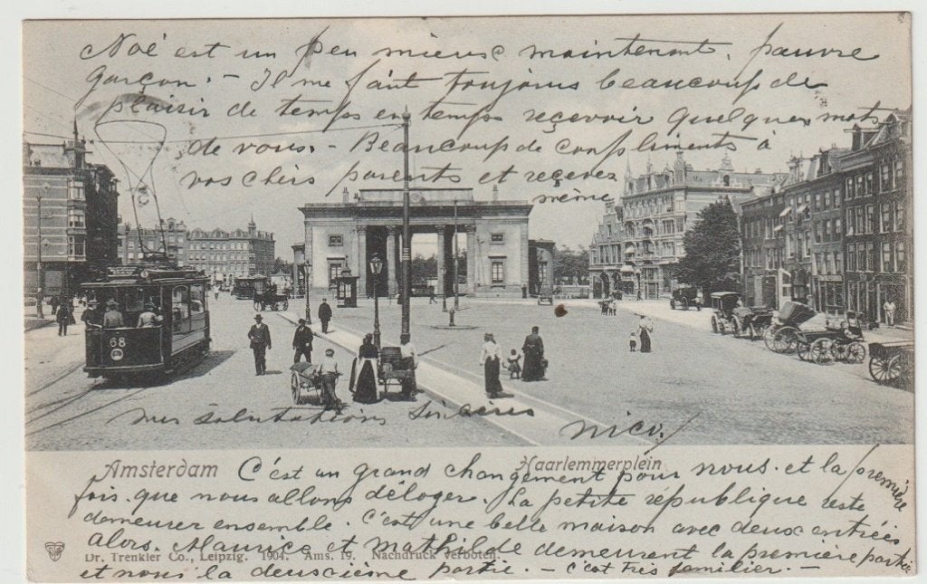 Amsterdam Haarlemmerplein # 1905 koetsjes (hand)karren trams, Verzenden, Voor 1920, Gelopen, Noord-Holland