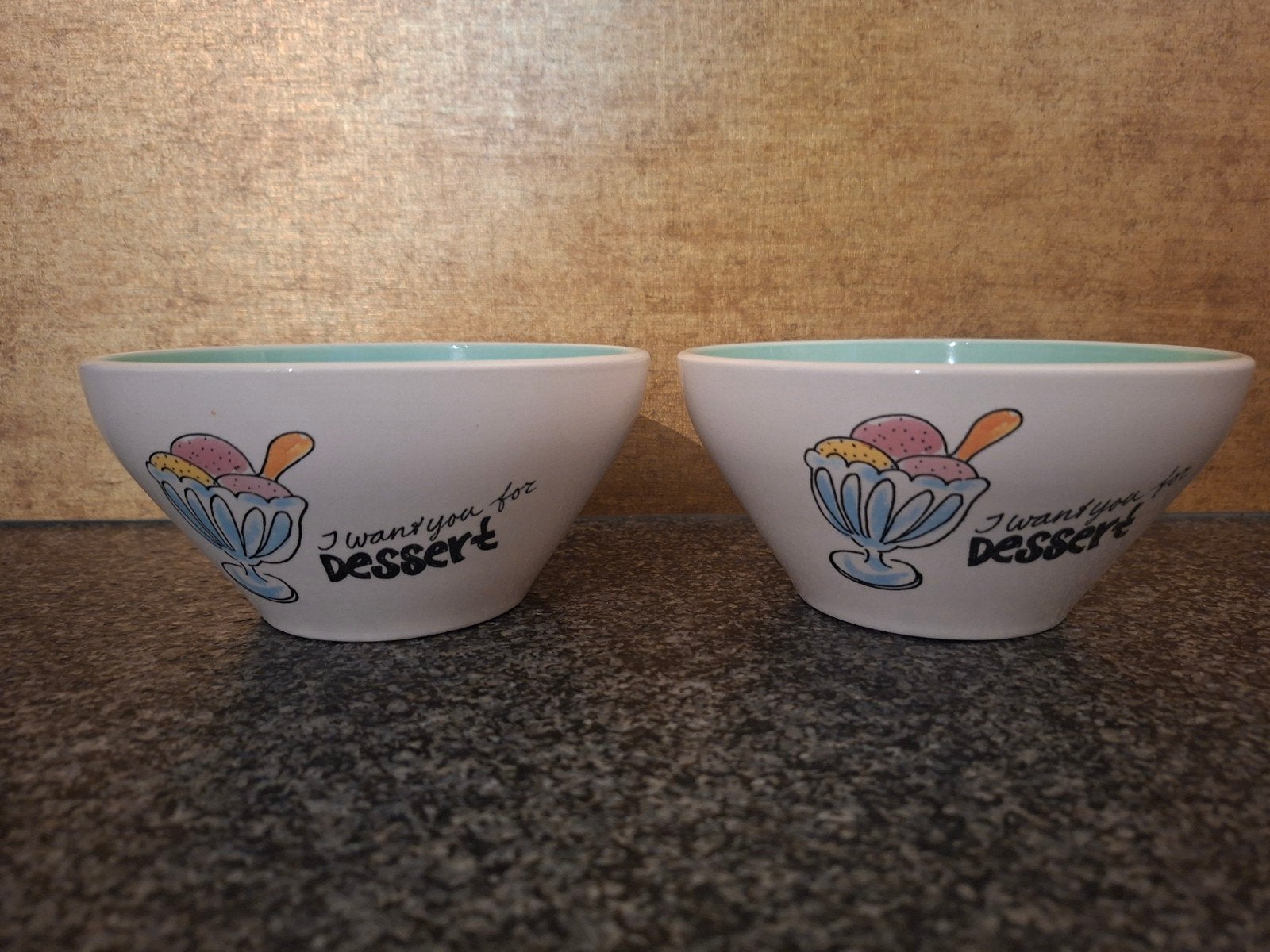 2 Blond Amsterdam dessertkommen 'I want you for desser, Gebruikt, Keramiek, Ophalen of Verzenden, Kom(men)