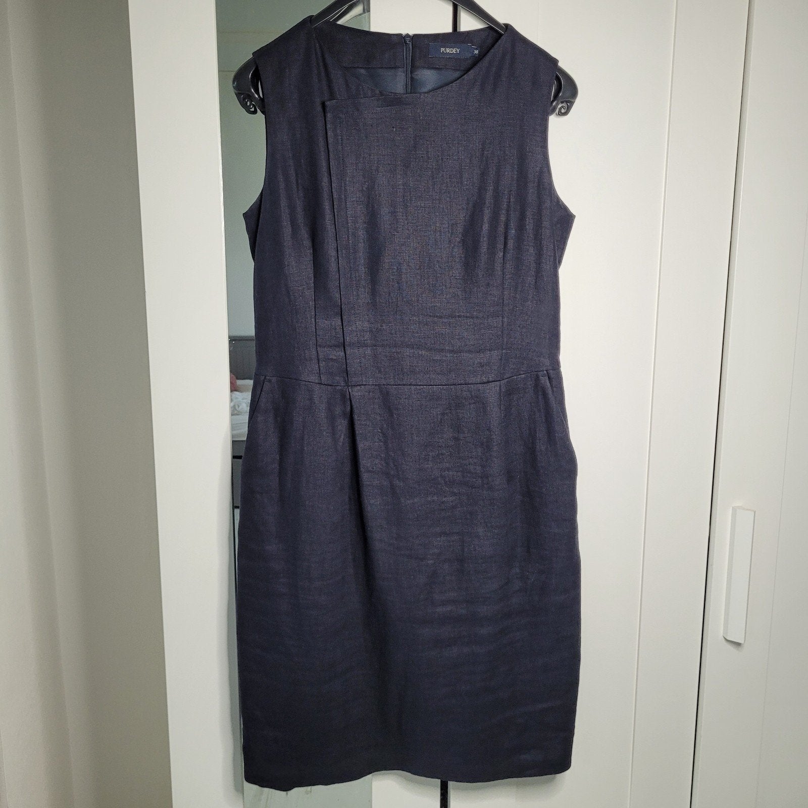 Purdey mouwloze jurk 38 100% linen met zakken donker grijs, Maat 38/40 (M), Ophalen of Verzenden, Zo goed als nieuw, Purdey