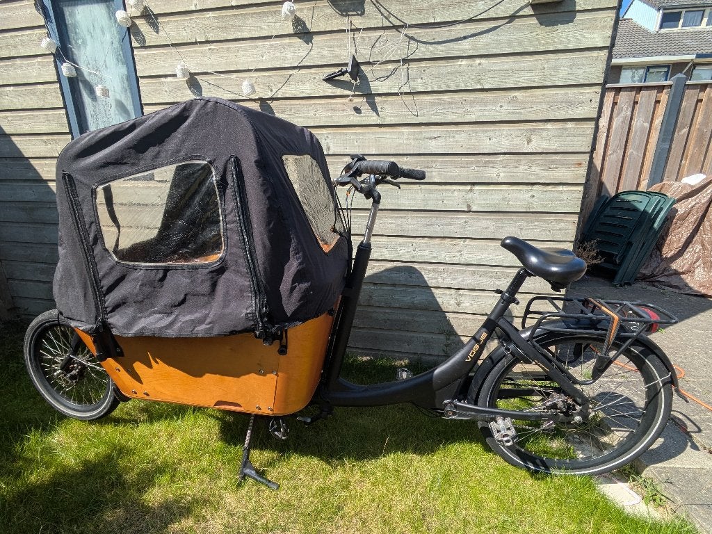 Electrische bakfiets Vogue, 4 kinderen of meer, Gebruikt, Huif, Schijfrem