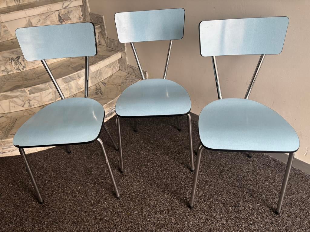 Drie vintage formica keukenstoelen, Ophalen, Zo goed als nieuw, Overige kleuren, Drie