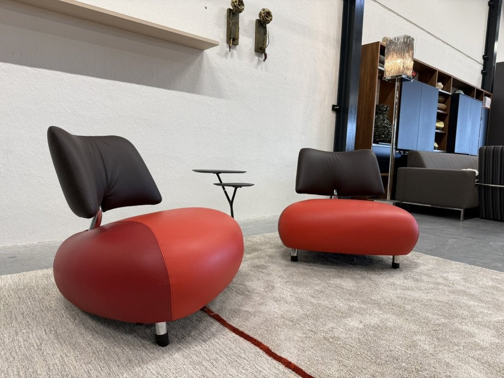 2 Nieuw Leolux Pallone Fauteuil rood bruin leer Design stoel, Huis en Inrichting, Leolux, Info@leolux.nl, Nieuw, 75 tot 100 cm