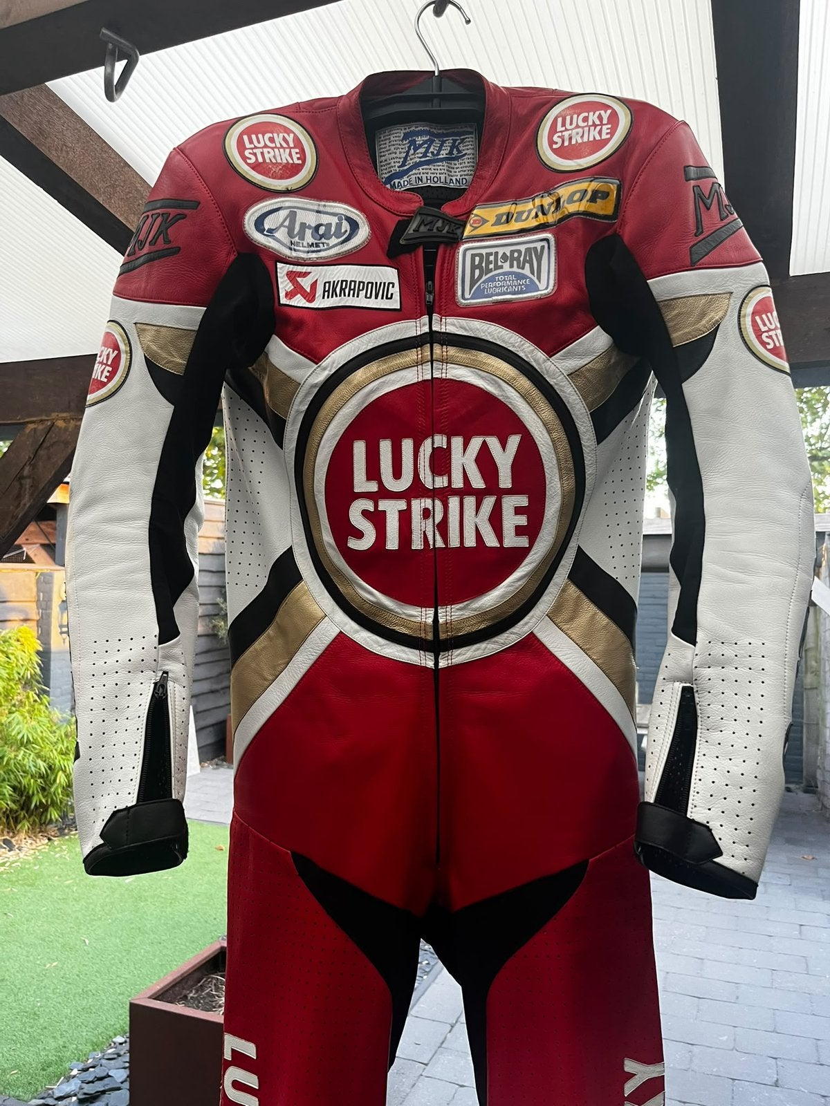 MJK race overal Lucky Strike motor pak, Motoren, Ophalen of Verzenden, Tweedehands, Heren, Overall