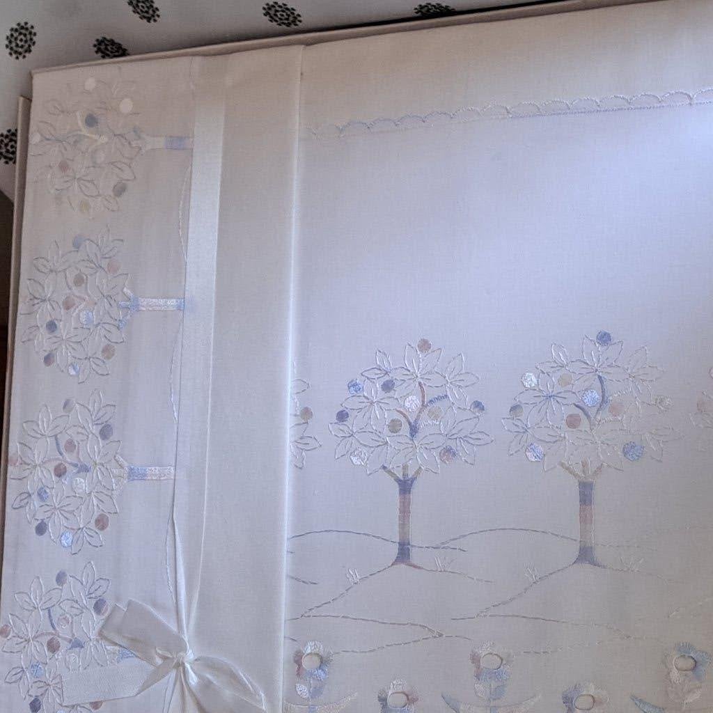 Vintage geborduurde Bedset 100 % katoen, Katoen, Ophalen of Verzenden, Inclusief kussenslopen, Wit