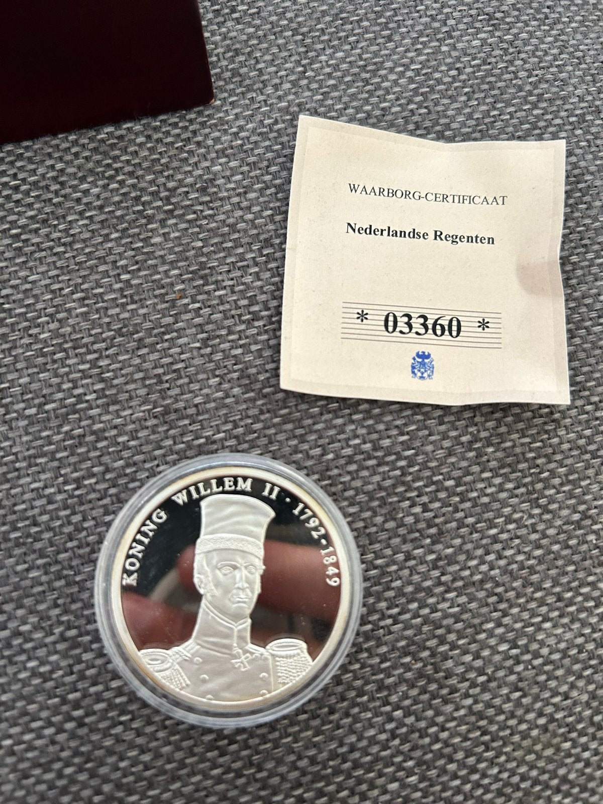 Zilveren munt Koning Willem II met certificaat, Zilver, Losse munt, Koning Willem II, Overige waardes