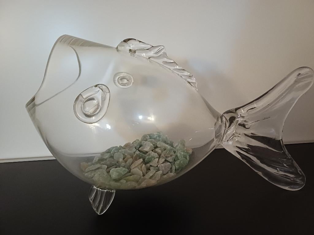 Leuke glazen decoratieve vis inclusief glazen steentjes, Huis en Inrichting, Woonaccessoires | Vazen, Overige kleuren, Ophalen of Verzenden