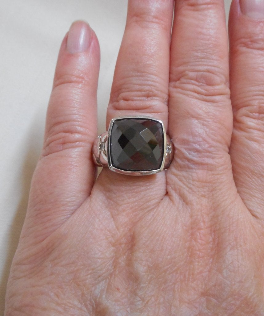 Zilveren Ti Sento ring met zwarte steen maat 17.5 nr.664, Verzenden, Zo goed als nieuw, 17 tot 18, Dame
