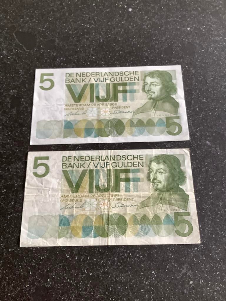 2 briefjes 5 gulden, Postzegels en Munten, Bankbiljetten | Nederland, Ophalen, 5 gulden