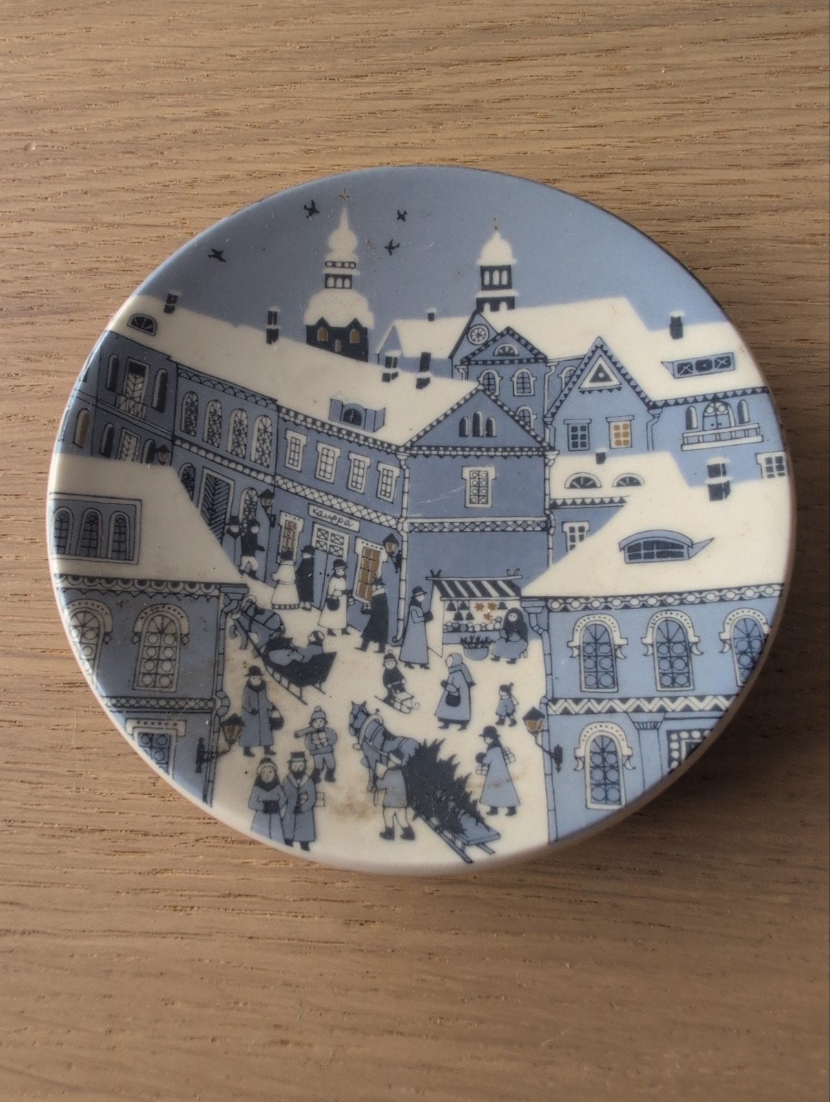 Vintage Arabia Finland Indoor Kerstbord Wintertafereel, Ophalen of Verzenden