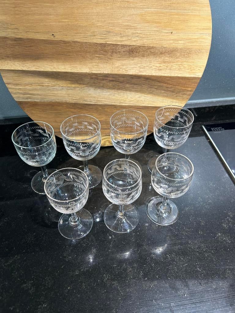 Likeur/borrelglaasjes met Grieks motief, Verzamelen, Ophalen of Verzenden, Zo goed als nieuw, Borrel- of Shotglas