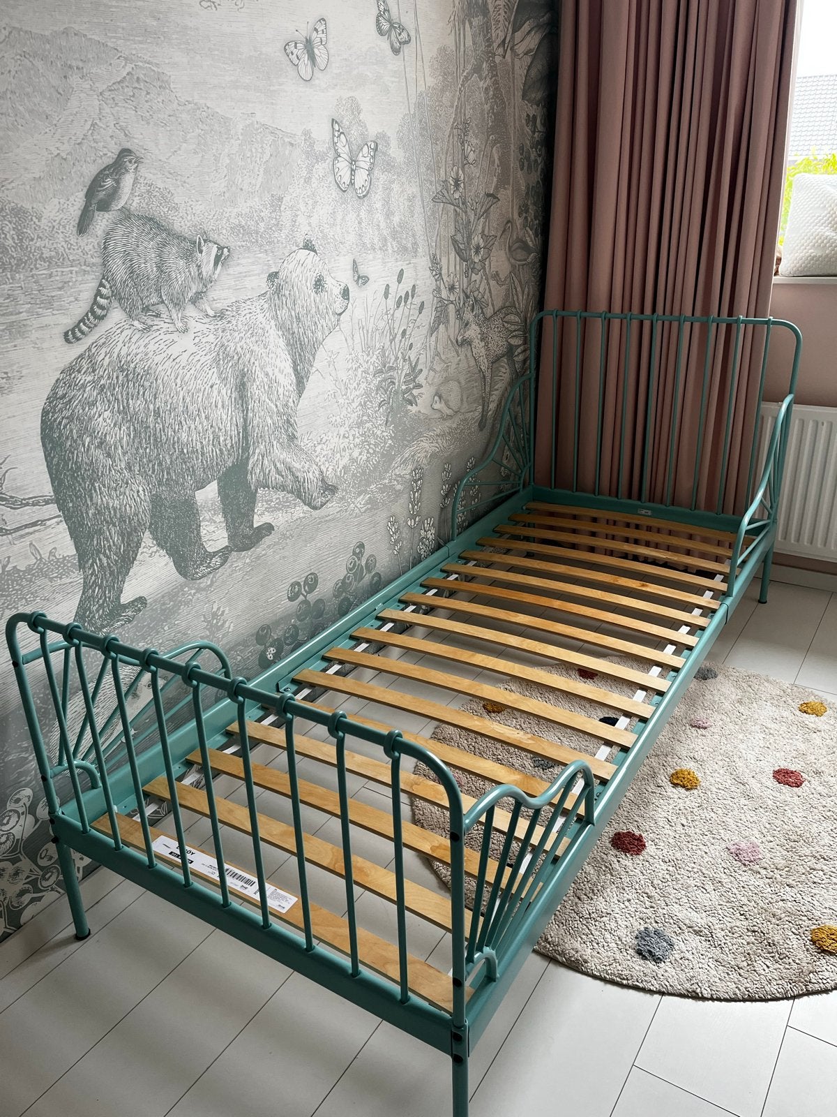 IKEA Minnen meegroeibed blauw met lattenbodem, Kinderen en Baby's, Kinderkamer | Bedden, Gebruikt, 180 cm of meer, 70 tot 85 cm