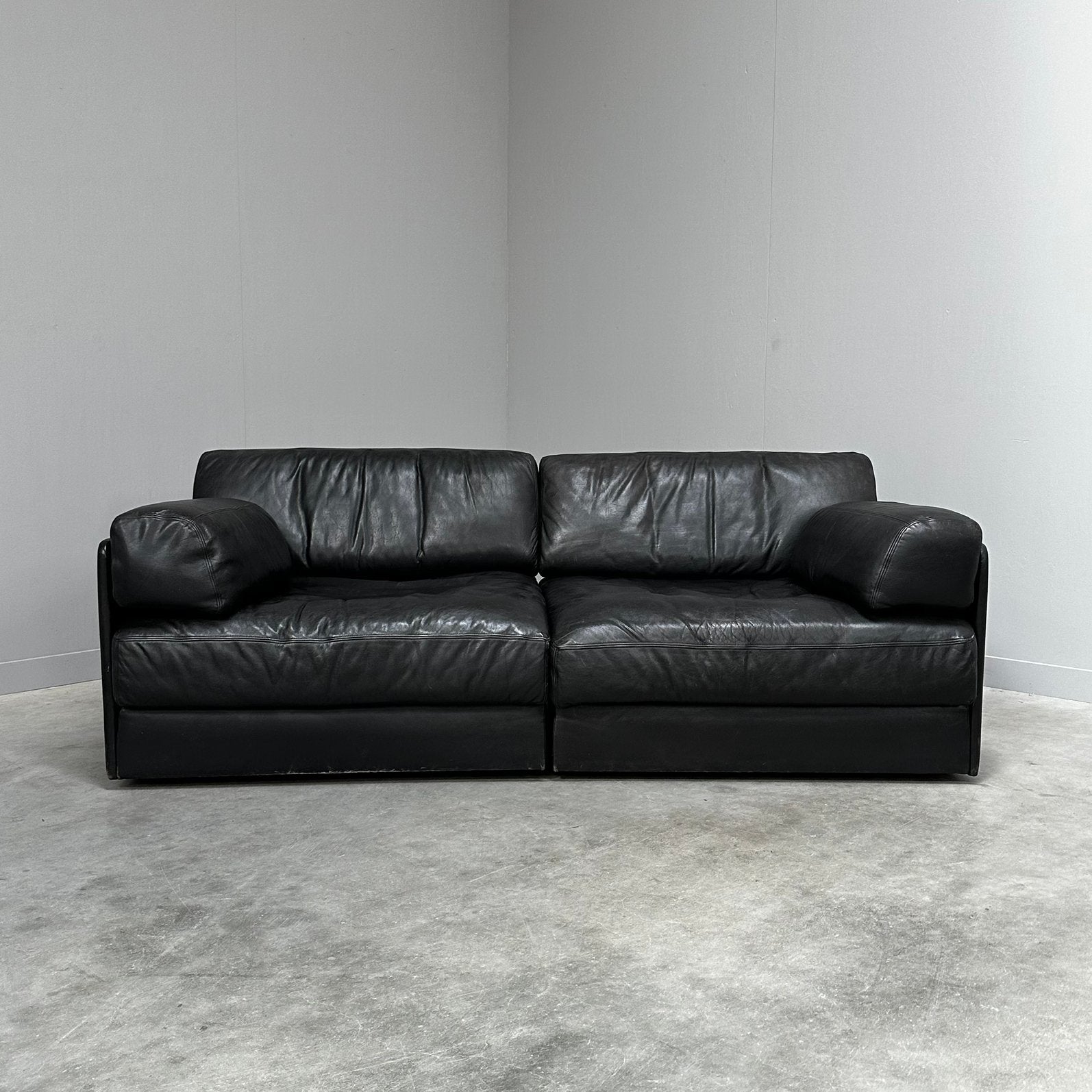 De Sede DS-76 bank sofa zwart leer vintage jaren 70 design, Ophalen, Gebruikt, De Sede, Zwart