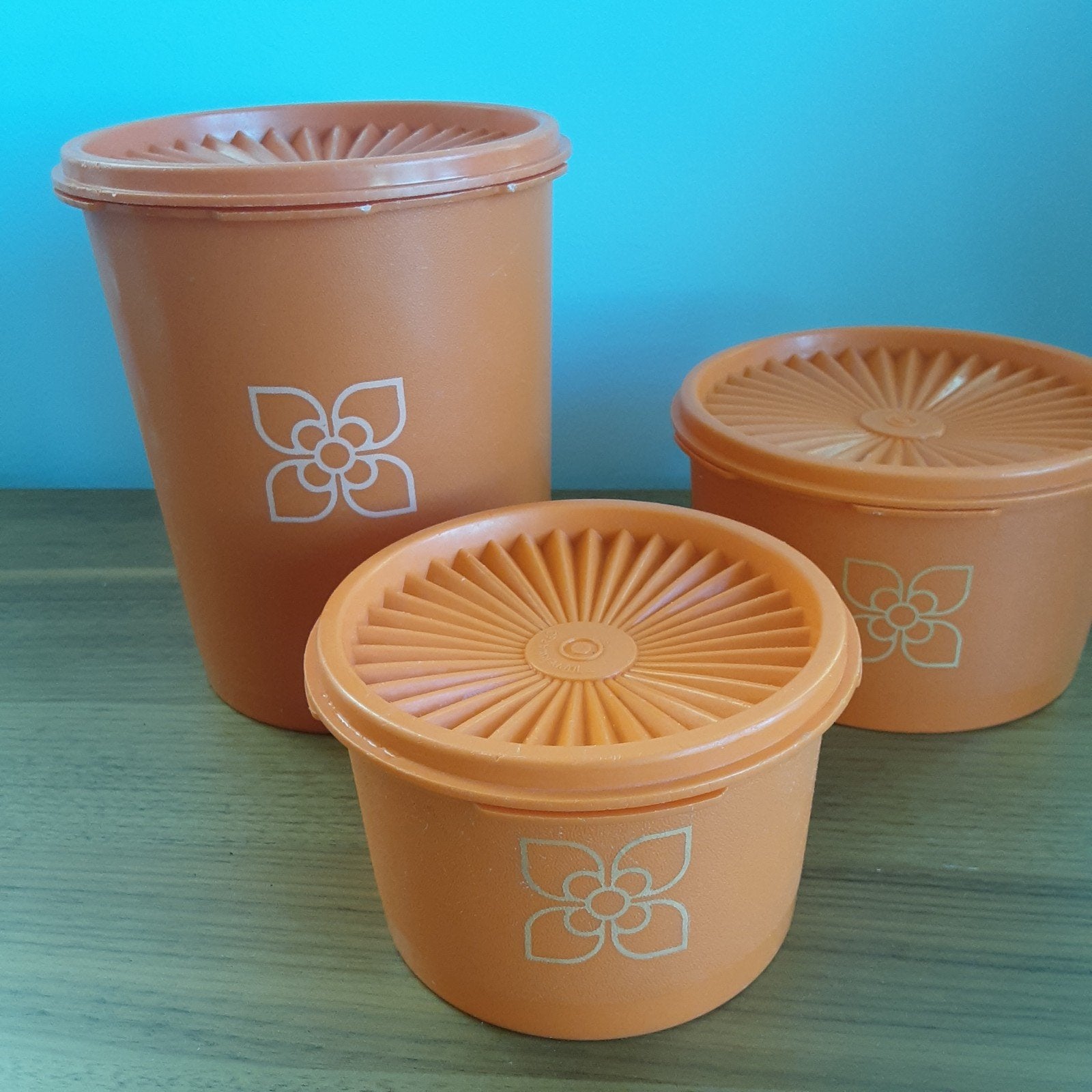 Vintage oude oranje Tupperware bewaardozen, 3 stuks, Huis en Inrichting, Keuken | Tupperware, Ophalen of Verzenden, Oranje, Overige typen