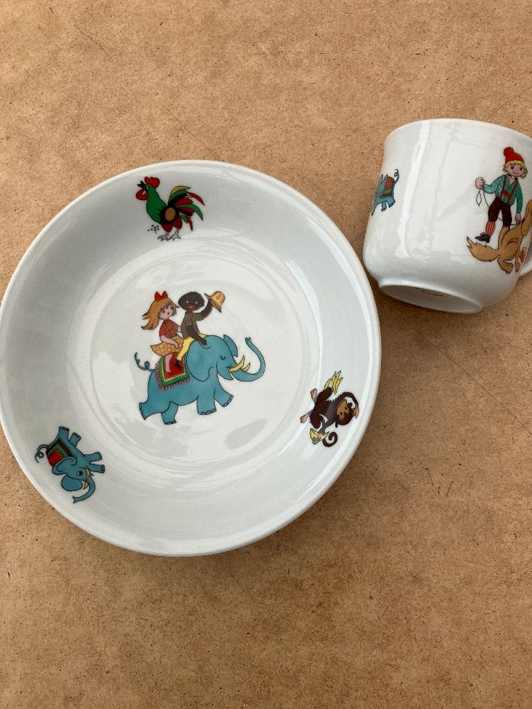 retro vintage kop en schotel kindermotief, Verzenden, Overige typen
