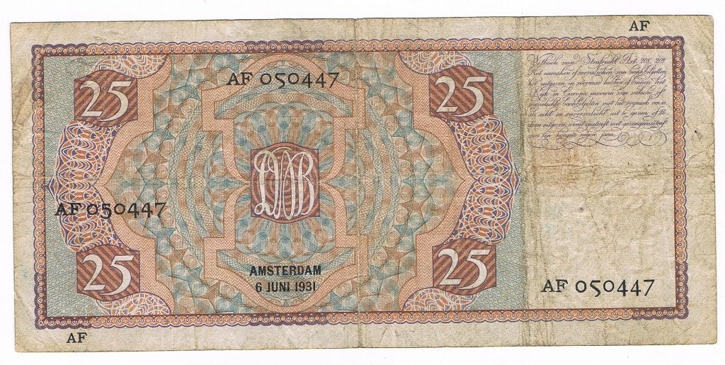 25 gulden 6 juni 1931 Mees, Ophalen of Verzenden, 25 gulden, Los biljet