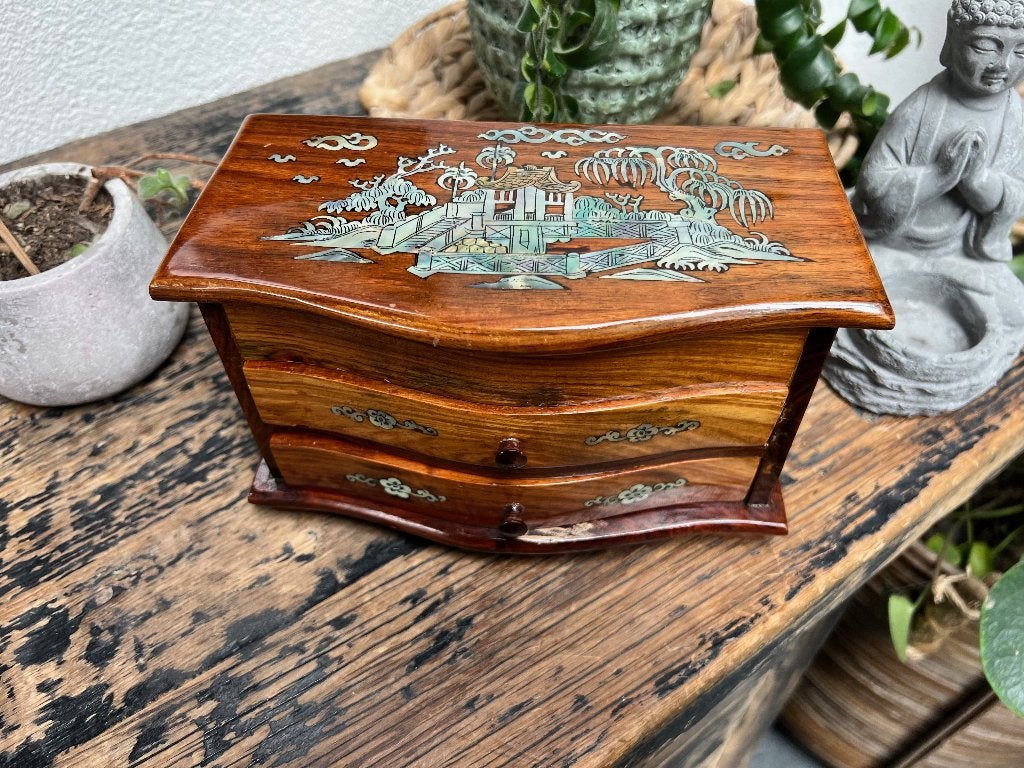 Chinees houten lak kistje parelmoer ingelegd, Ophalen of Verzenden