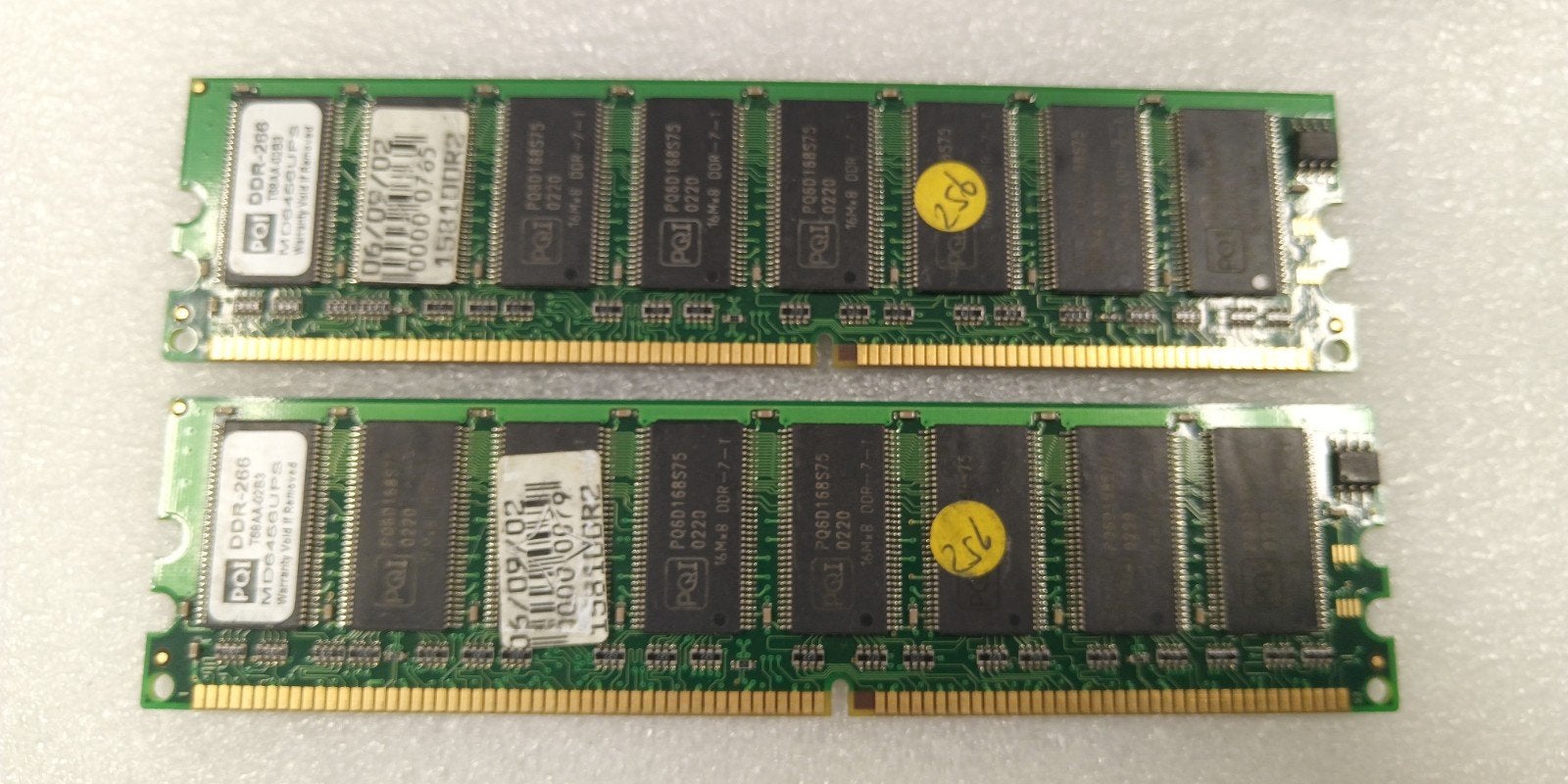 2x 256MB DDR-266 PQI RAM Geheugenmodules, Ophalen of Verzenden, DDR, Desktop, Gebruikt