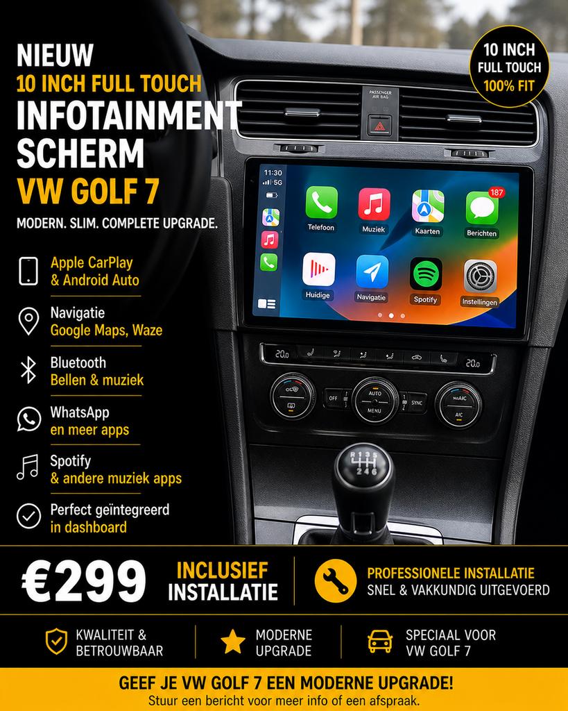 CarPlay Scherm Volkswagen Golf 7 incl. Installatie, Auto diversen, Autoradio's, Nieuw, Ophalen of Verzenden