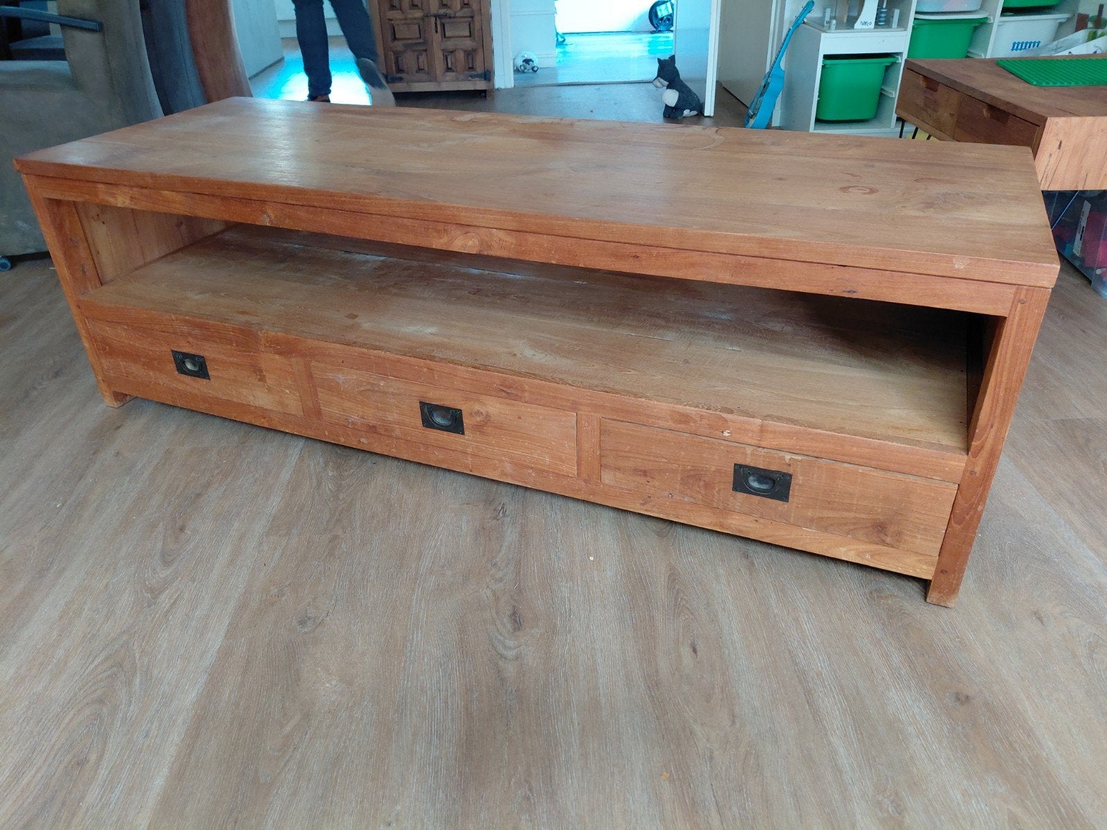 Teak TV meubel 160x56x50 (BxDxH), Ophalen, Gebruikt, 150 tot 200 cm, Teakhout