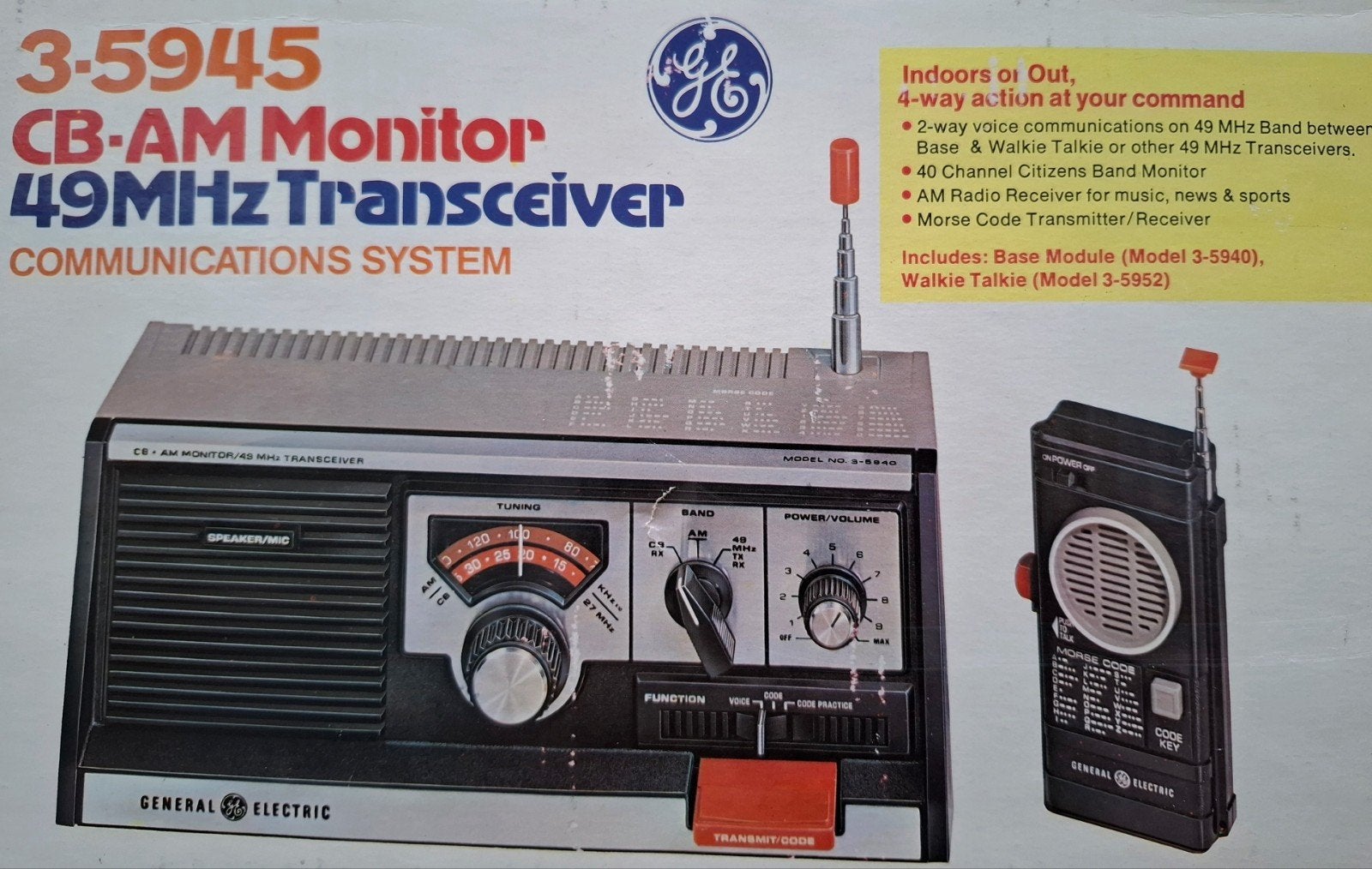 Vintage retro General Electric CB radioset, Ophalen of Verzenden, Zo goed als nieuw