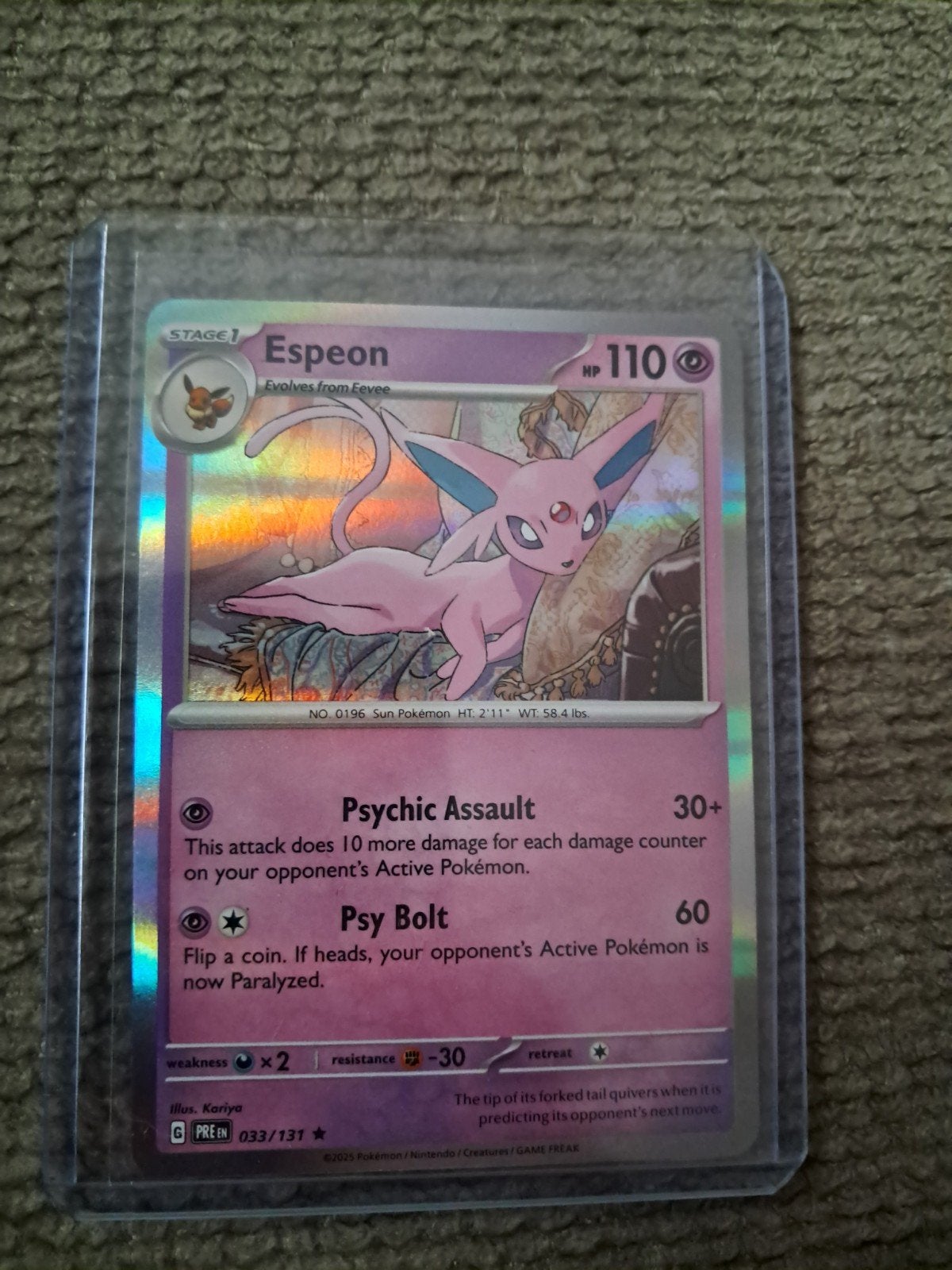 Pokémon Espeon 033/131 Reverse Holo Kaart, Ophalen of Verzenden, Zo goed als nieuw, Losse kaart, Foil
