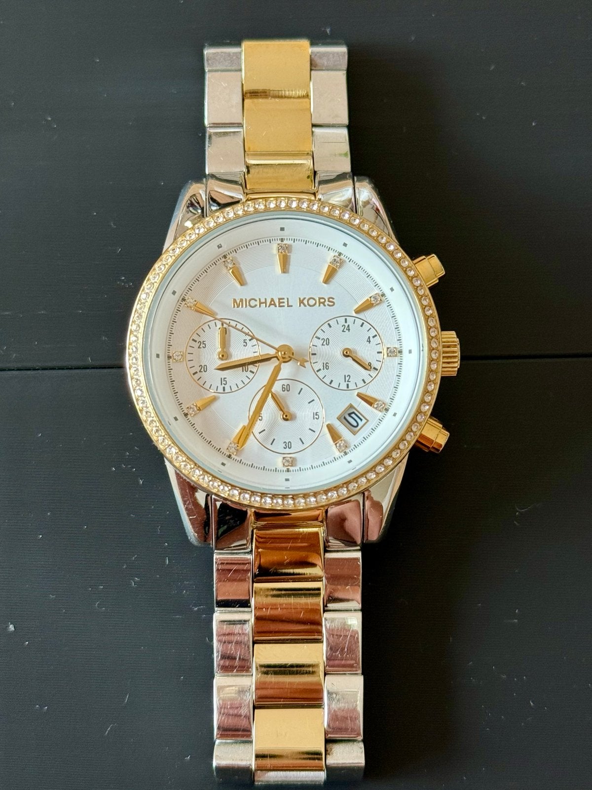 Michael Kors Dameshorloge MK-6474 Goud/Zilver met Strass, Overige merken, Gebruikt, Staal, Polshorloge