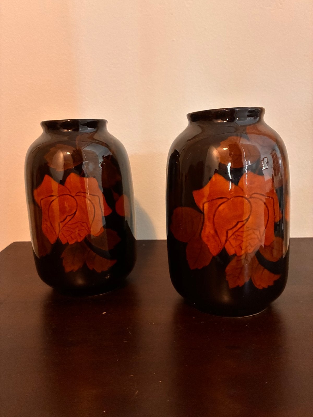 Set van 2 vintage Art deco vazen met bloemmotief, Ophalen of Verzenden