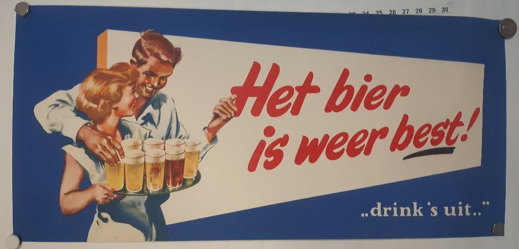Originele Poster Het Bier is weer best Best, Gebruikt, Rechthoekig Liggend, Ophalen of Verzenden, A1 t/m A3