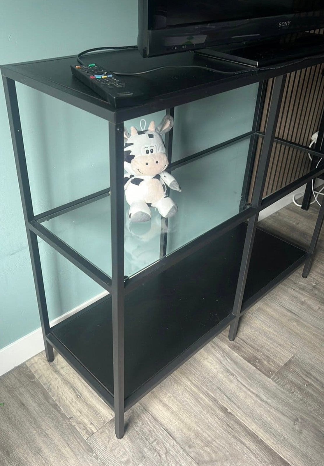 Stellingkast zwart/ glas en metaal, Ophalen, 50 tot 100 cm, 150 tot 200 cm, 25 tot 50 cm