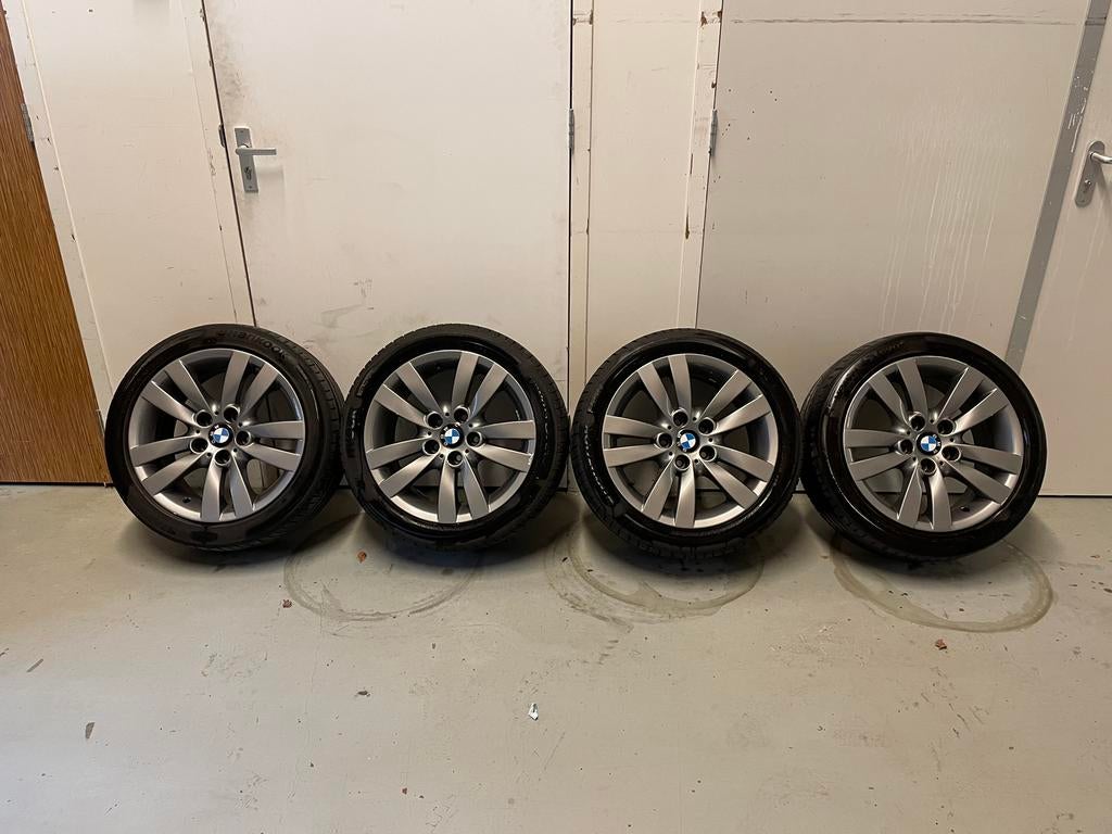BMW 17 inch velgen breedset 5x120 zomerbanden, Ophalen, Gebruikt, 255 mm, Velg(en)