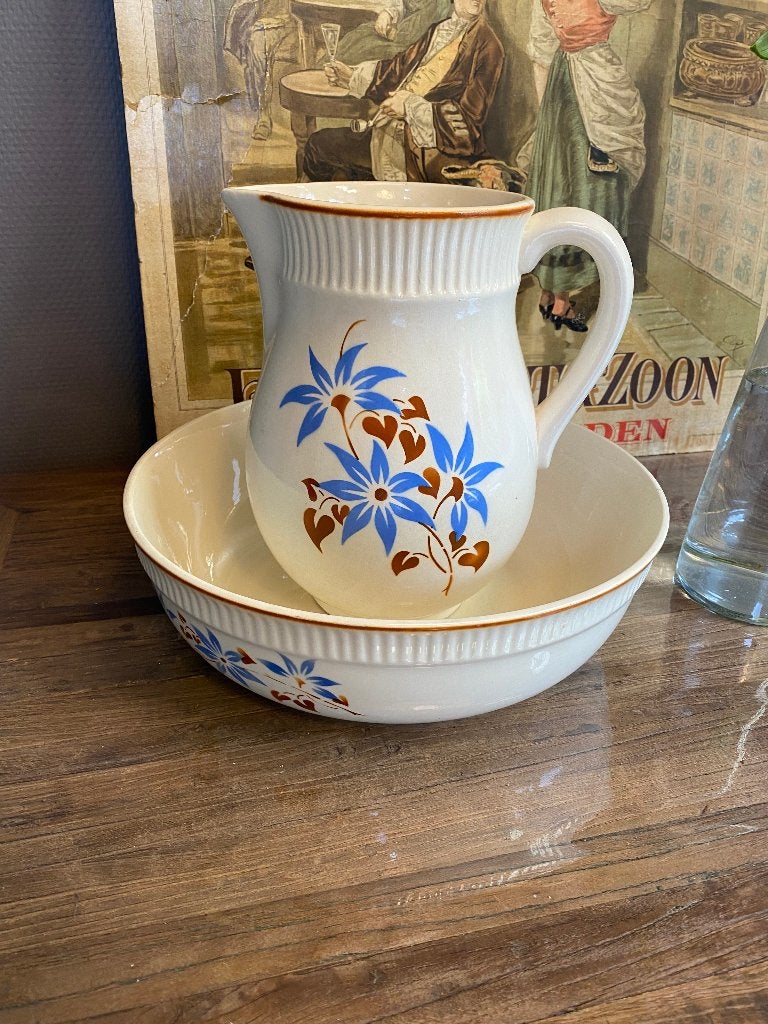 Brocante lampetstel/set kom en kan Steingut Colditz VEB, Ophalen of Verzenden