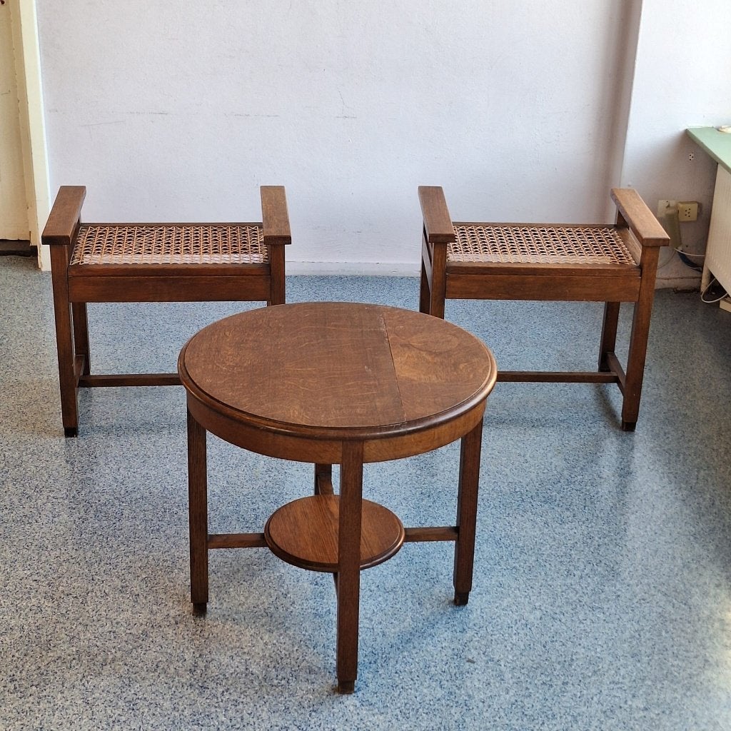 Set of two chairs and table from the Amsterdam  School era, Ophalen, 50 tot 100 cm, Tot twee personen, 50 tot 100 cm
