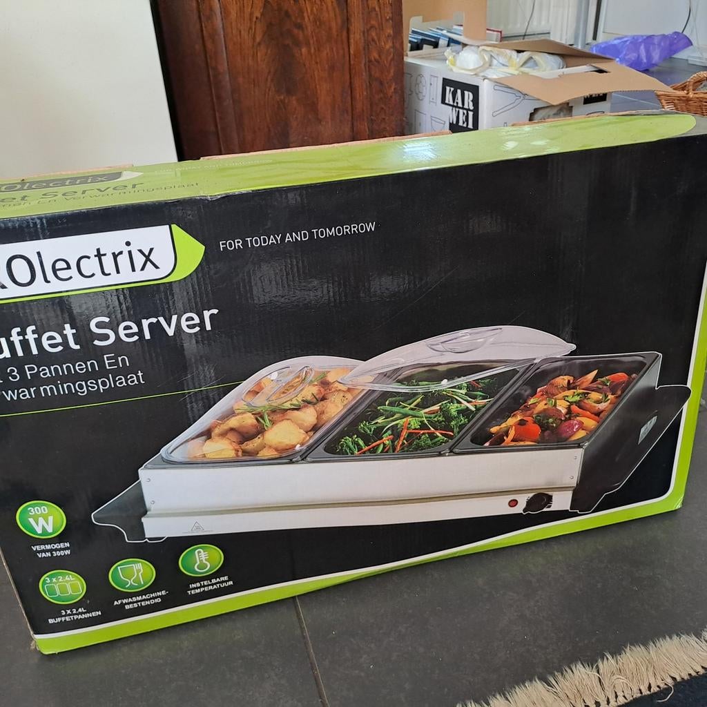 Olectrix Buffet Server met 3 pannen en warmhoudplaat, Ophalen of Verzenden, Nieuw