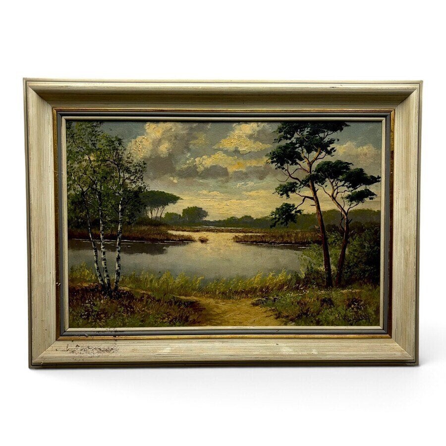 Hollandse School, schilderij: zicht op een meertje