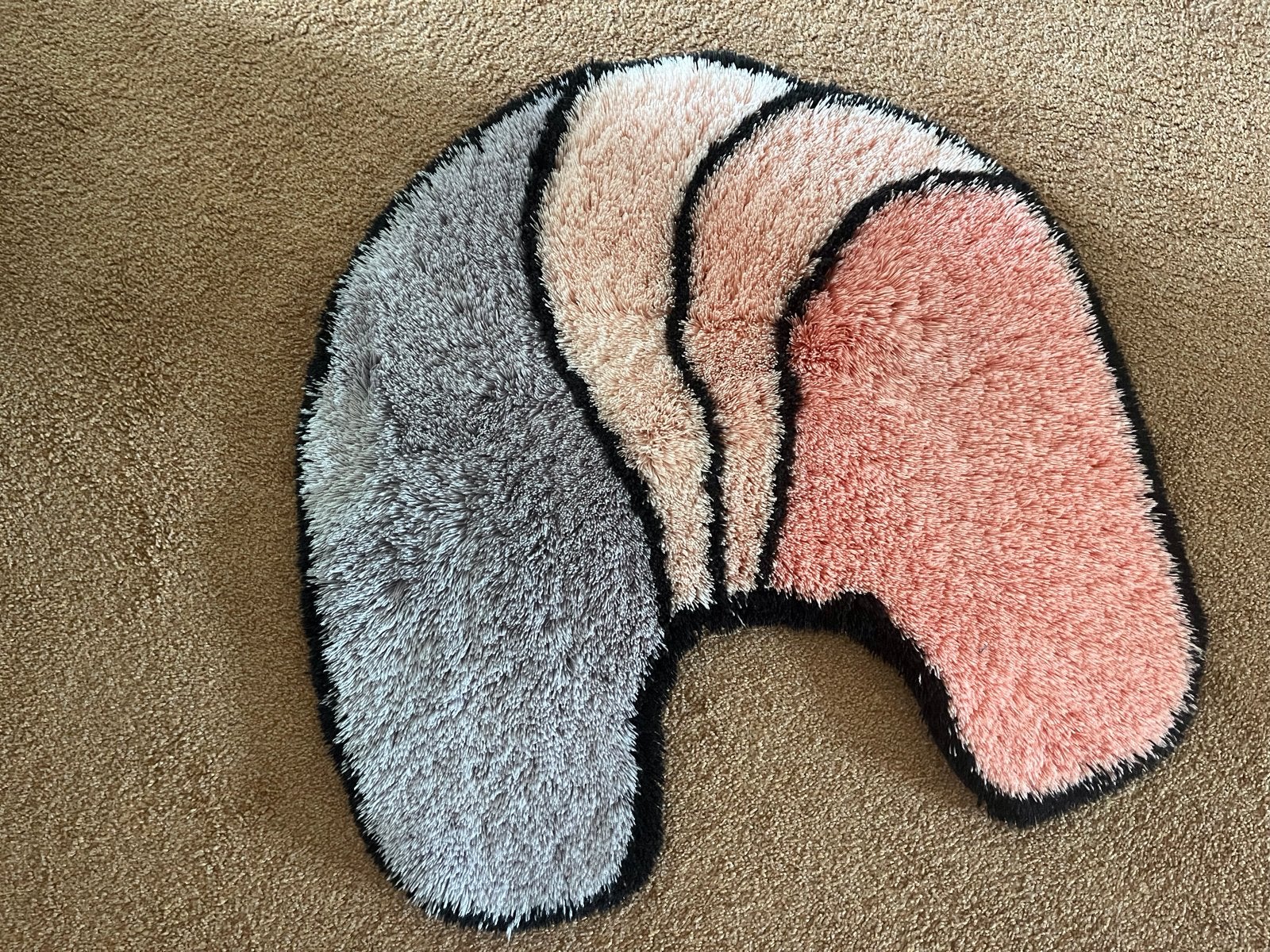 Badmat en wc mat set - Roze, zalmroze en grijs met zwart, Ophalen of Verzenden, Gebruikt, Meerkleurig, Badmat