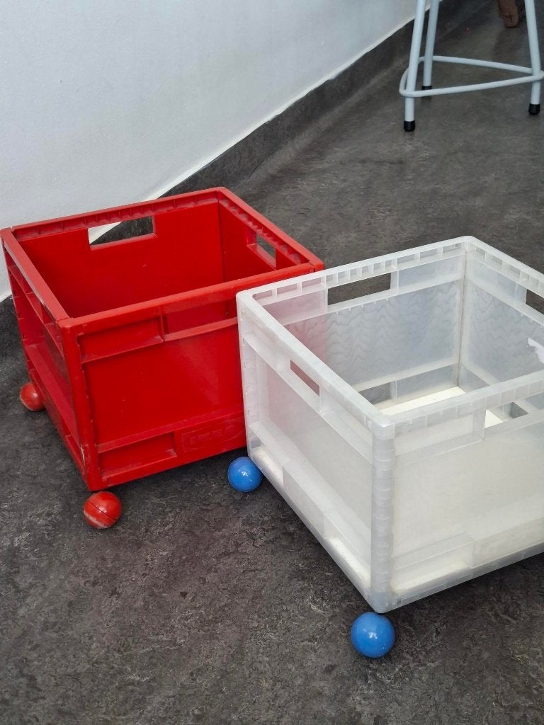 2x vintage Ikea Märd kist opbergbox wielen jaren 90 design, Huis en Inrichting, Woonaccessoires | Kisten, Gebruikt, Minder dan 50 cm