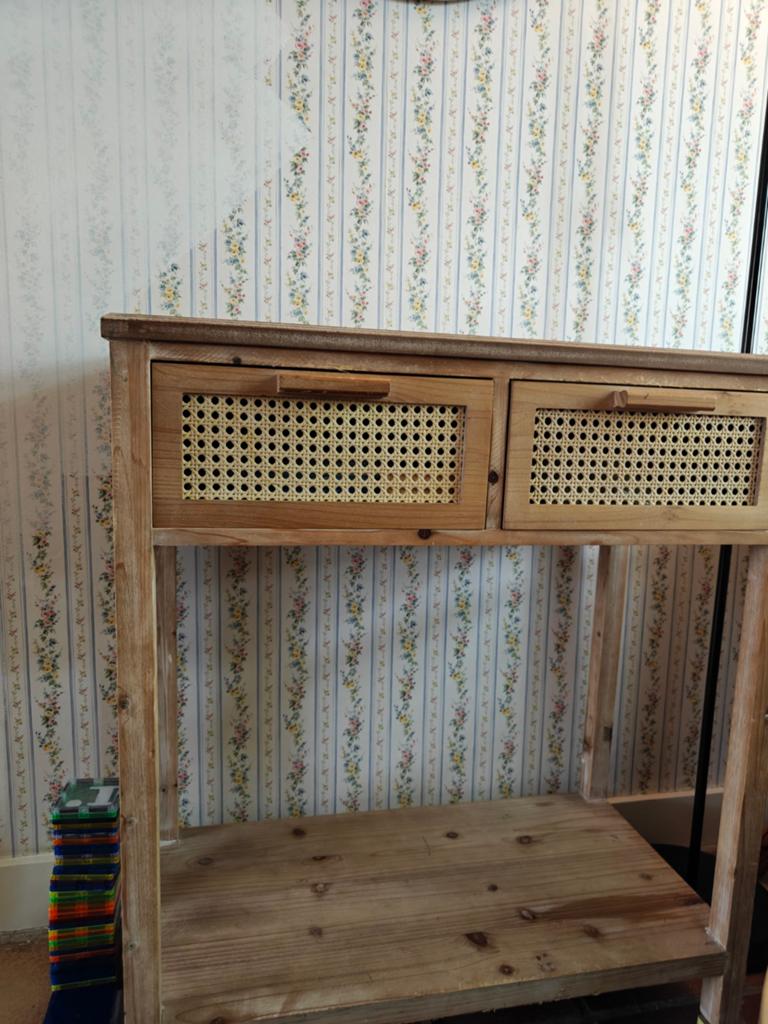 Haltafel Xenos hout en webbing, Huis en Inrichting, Tafels | Sidetables, Ophalen, Gebruikt, 25 tot 50 cm, Rechthoekig