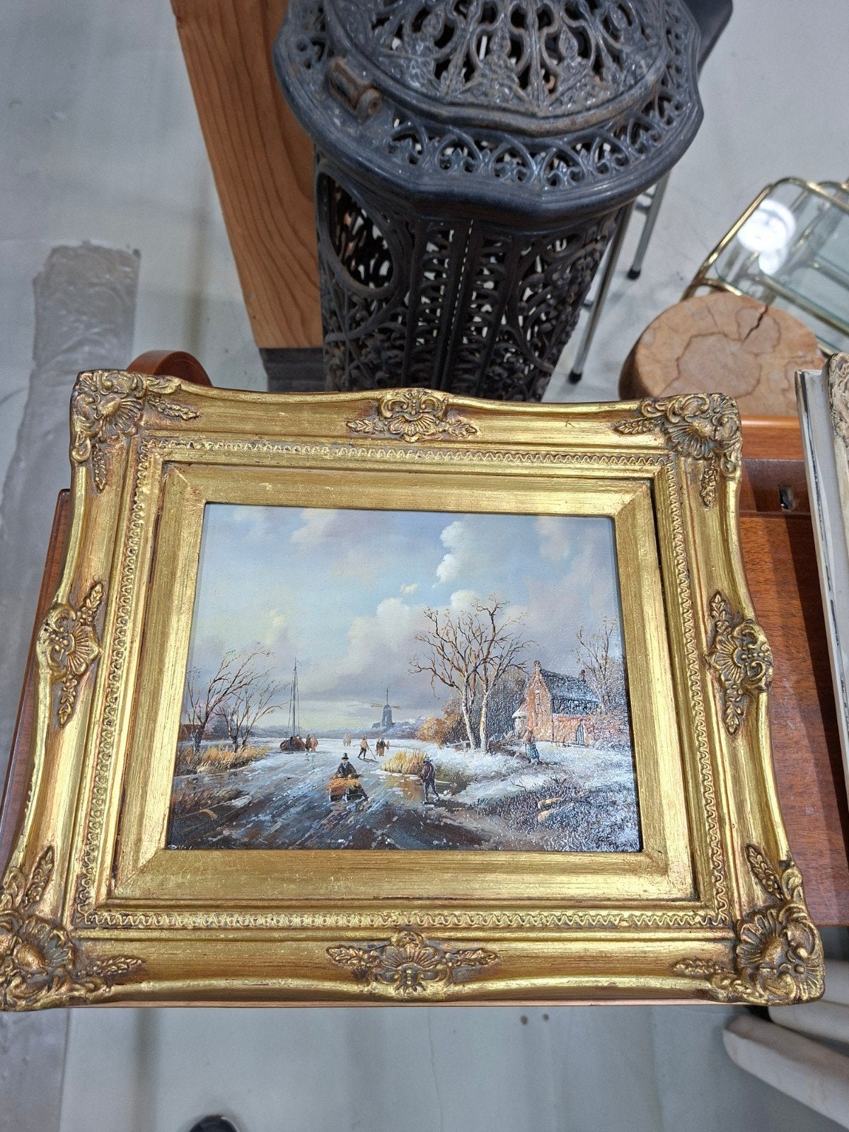 Piet Vink - Winterlandschap met schaatsers, Doek, Realistisch, Ophalen of Verzenden, Gesigneerd