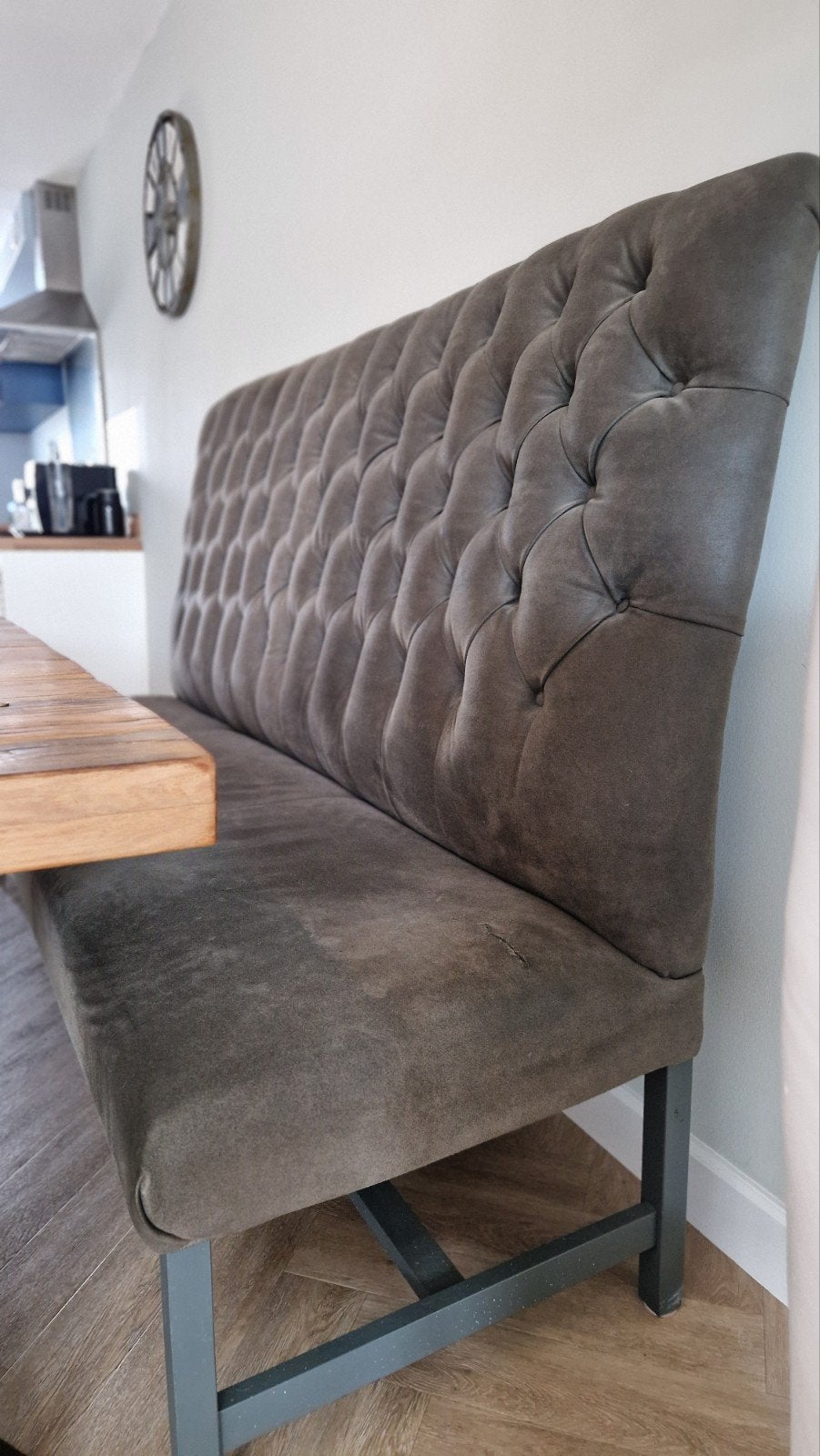 Antracietkleurige leren eetbank met comfortabele vering, Ophalen, Gebruikt, Grijs, Leer